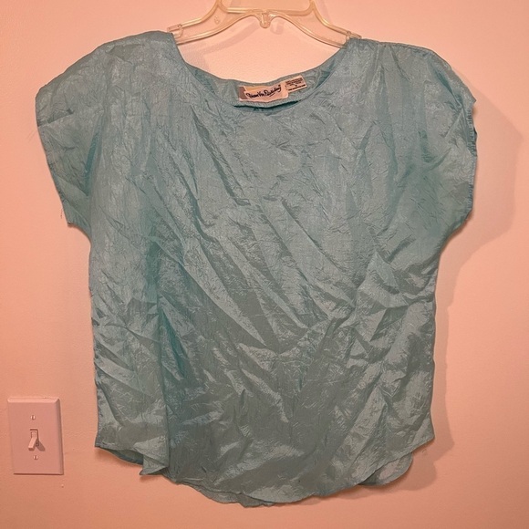 Vintage Diane Von Furstenberg Mint Blue Crinkle Dolman Sleeve Top Small - Picture 1 of 6